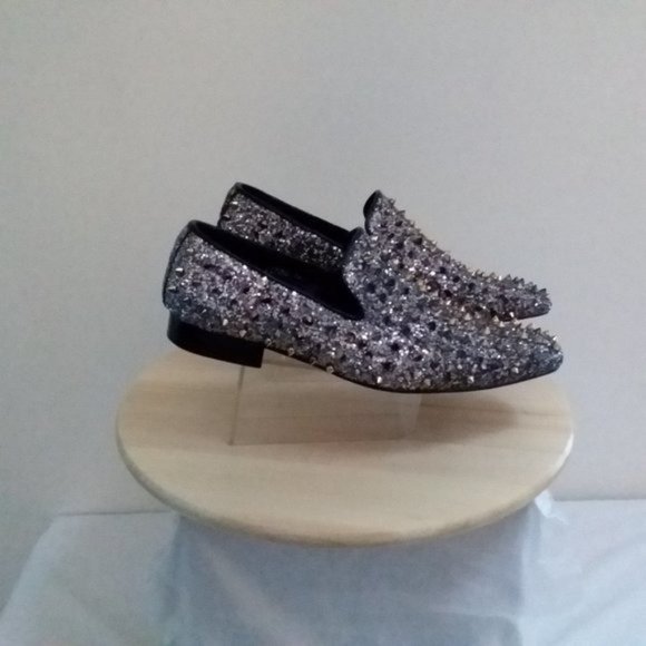 $170  Mens Loafer DRESS Shoes Spikes Glitter Black Gold Slip On Size 10 Fiesso main image 12